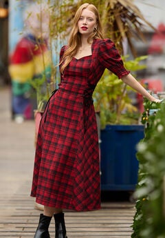 Tartan Plaid Lace-Up Midi Dress