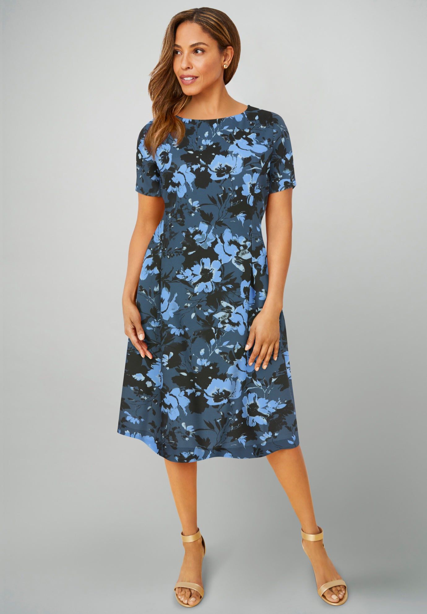 Long Sleeve Knee Length Tops KEYHOLE A-LINE T-SHIRT DRESS Woman Within