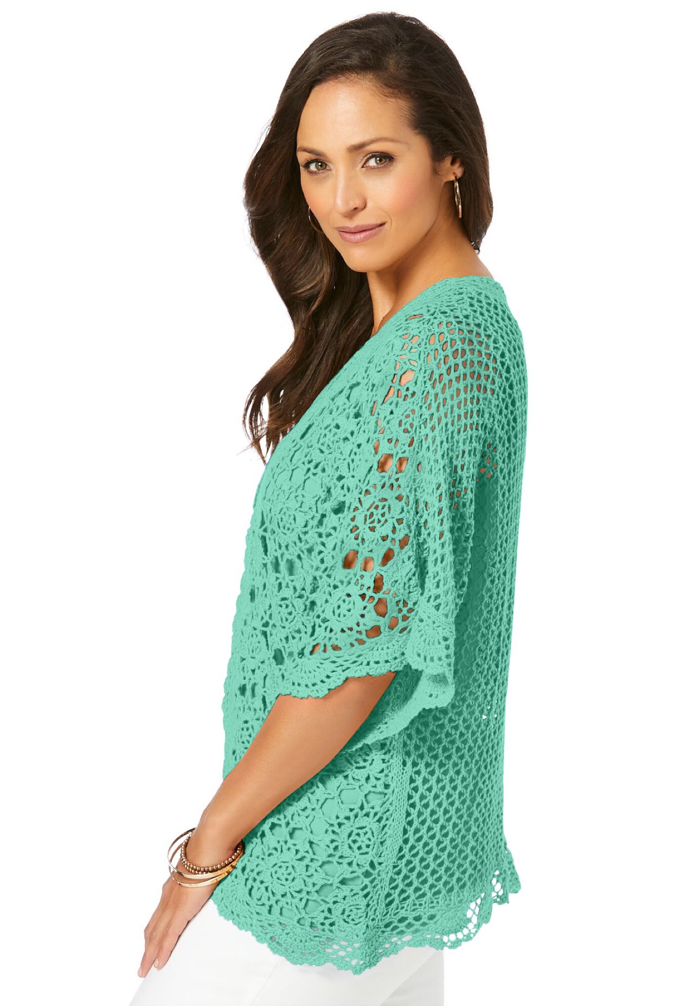 Crochet Cardigan, PALE SEAFOAM, alternate image number 2