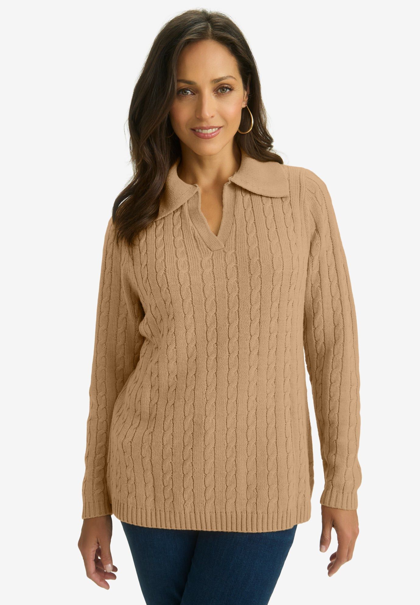 Pullover Cable Polo, SOFT CAMEL, hi-res image number 0