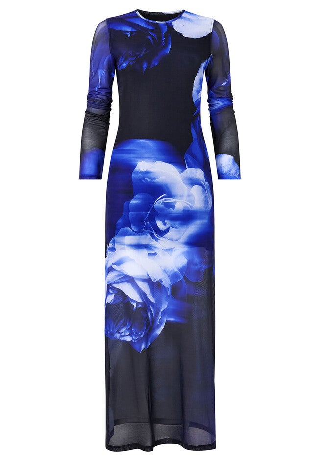Stretch Mesh Midi Dress, SAPPHIRE BLOOM, alternate image number 3