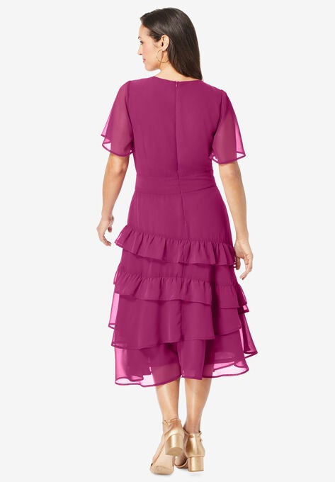 V-Neck Tiered Dress, , on-hover image number null