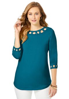 Stretch Cotton Lattice Boatneck Tunic