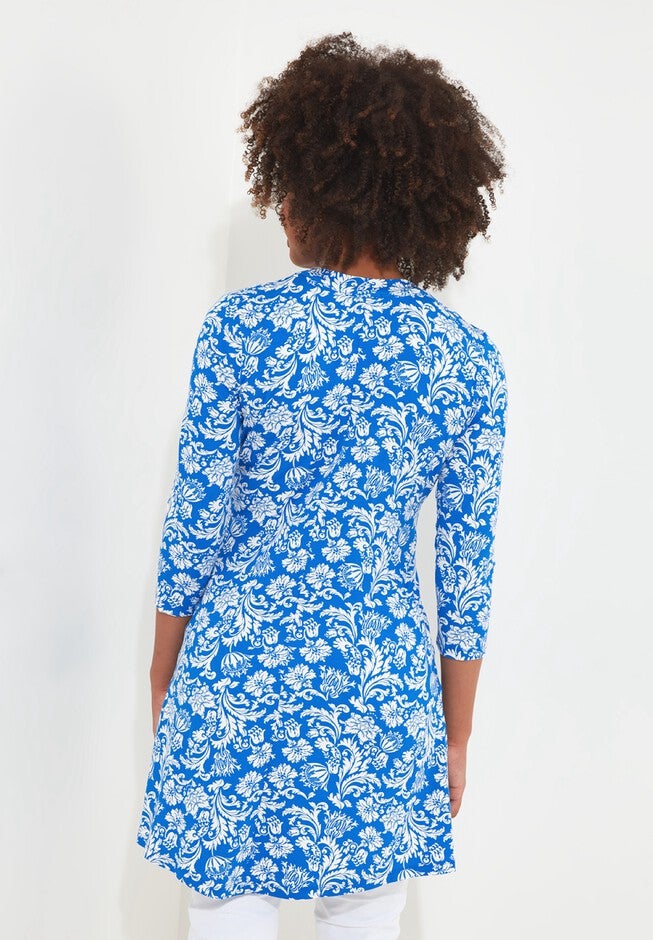 Stretch Knit Asymmetrical Tunic, BLUE DAMASK, alternate image number null