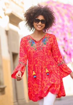 Boho Embroidered Crinkle Tunic