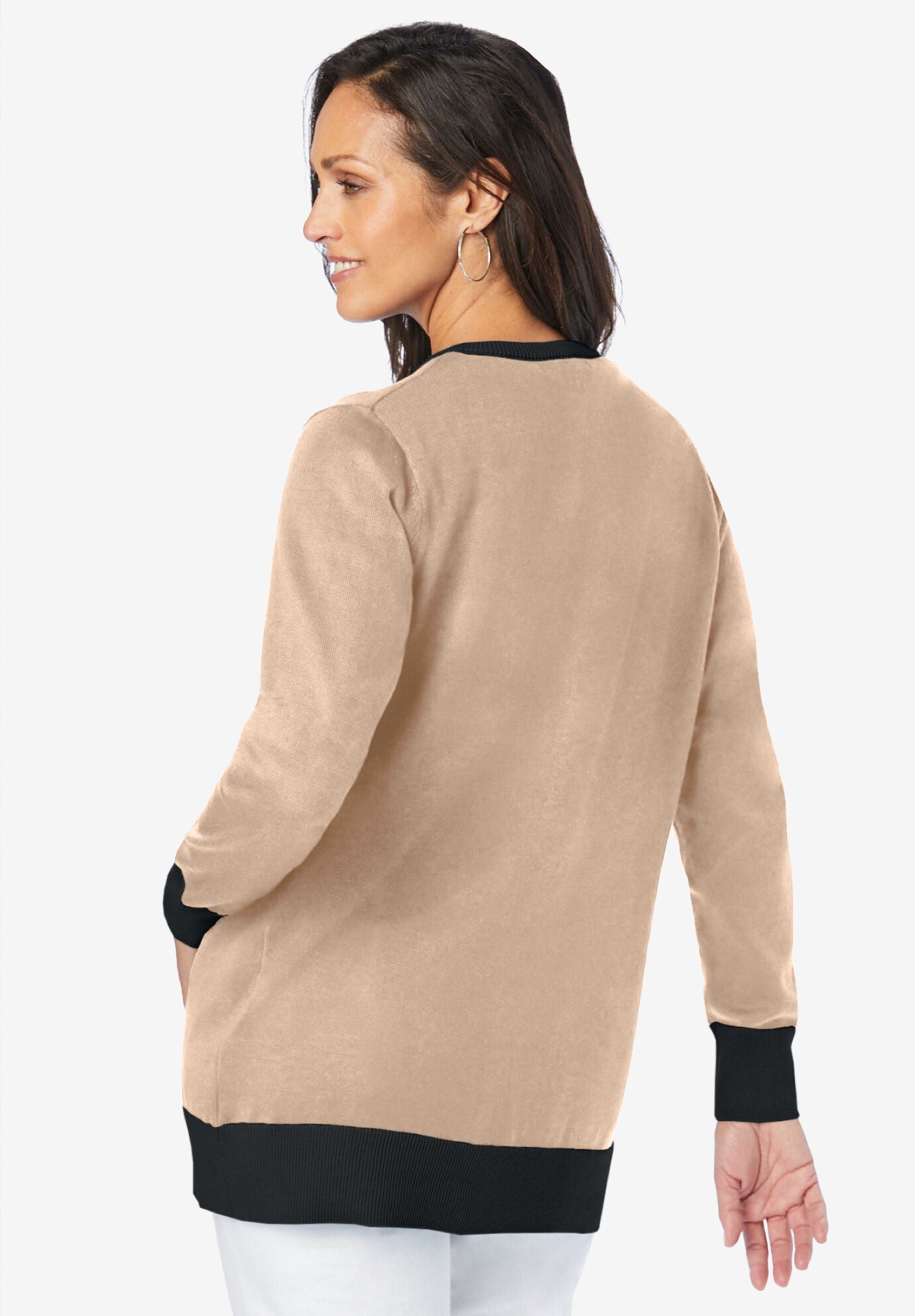 Fine Gauge Cardigan, NEW KHAKI BLACK, on-hover image number 1