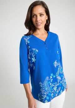 Stretch Cotton Henley Top