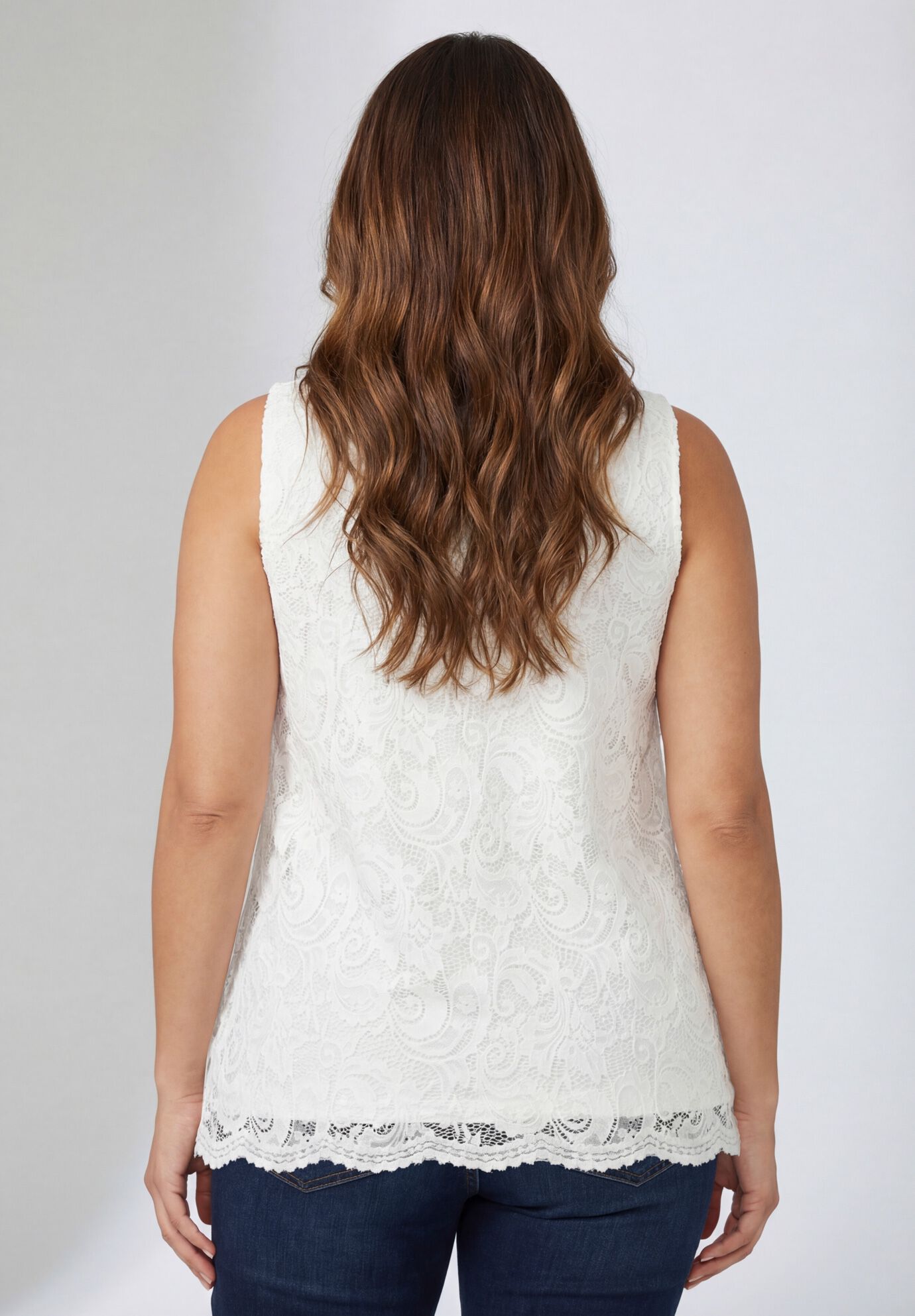 Sleeveless Stretch Lace Tank, WHITE, alternate image number 3