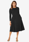 Long Sleeve Ponte Dress, BLACK, hi-res image number null