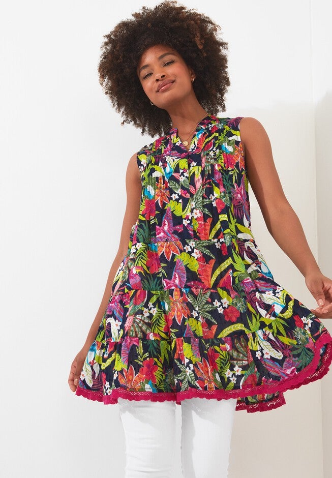 Sleeveless Crinkle Tunic, MULTI TROPICAL, hi-res image number null