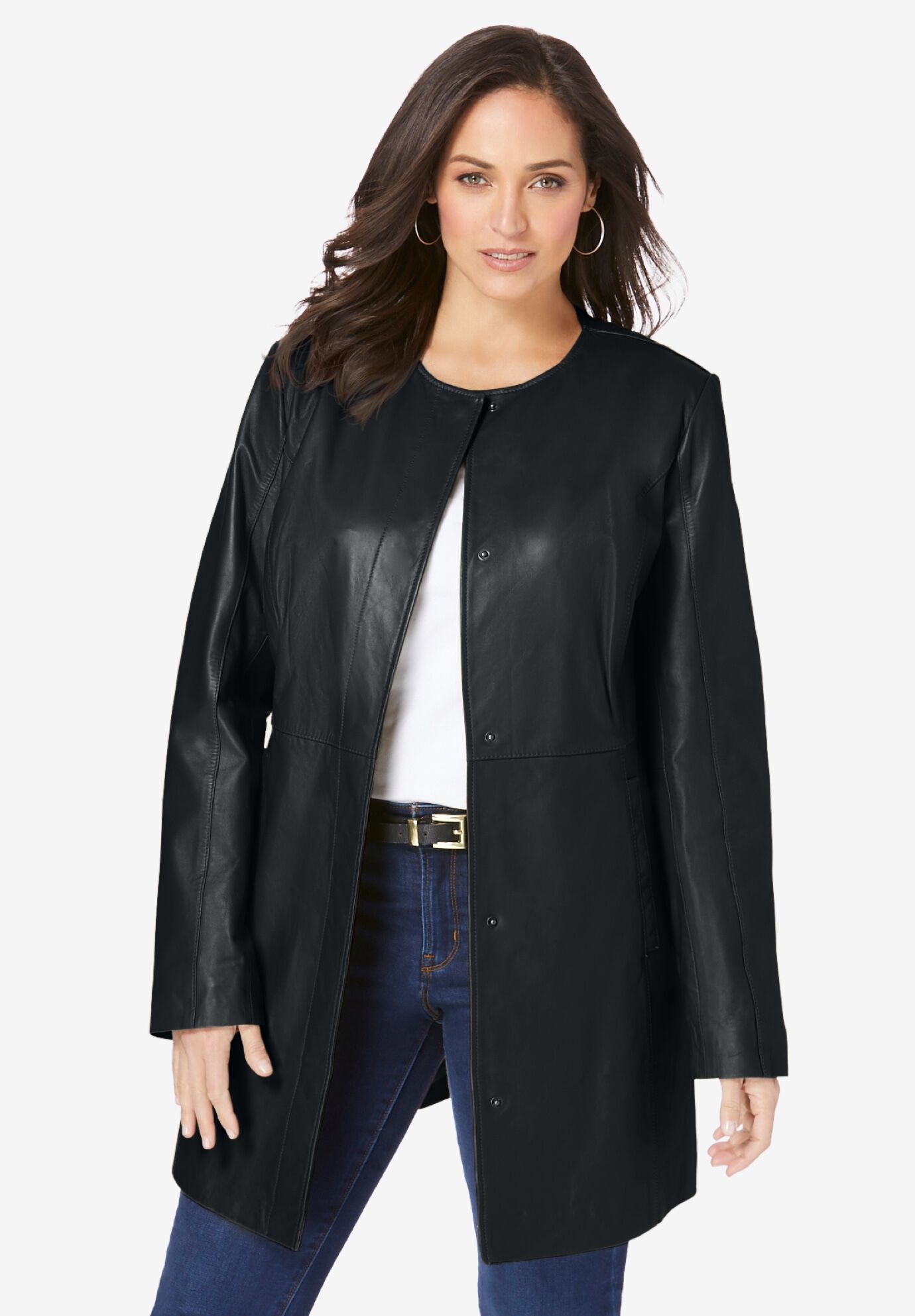 Plus Size Three Quarter Leather Jacket Black Woman Within