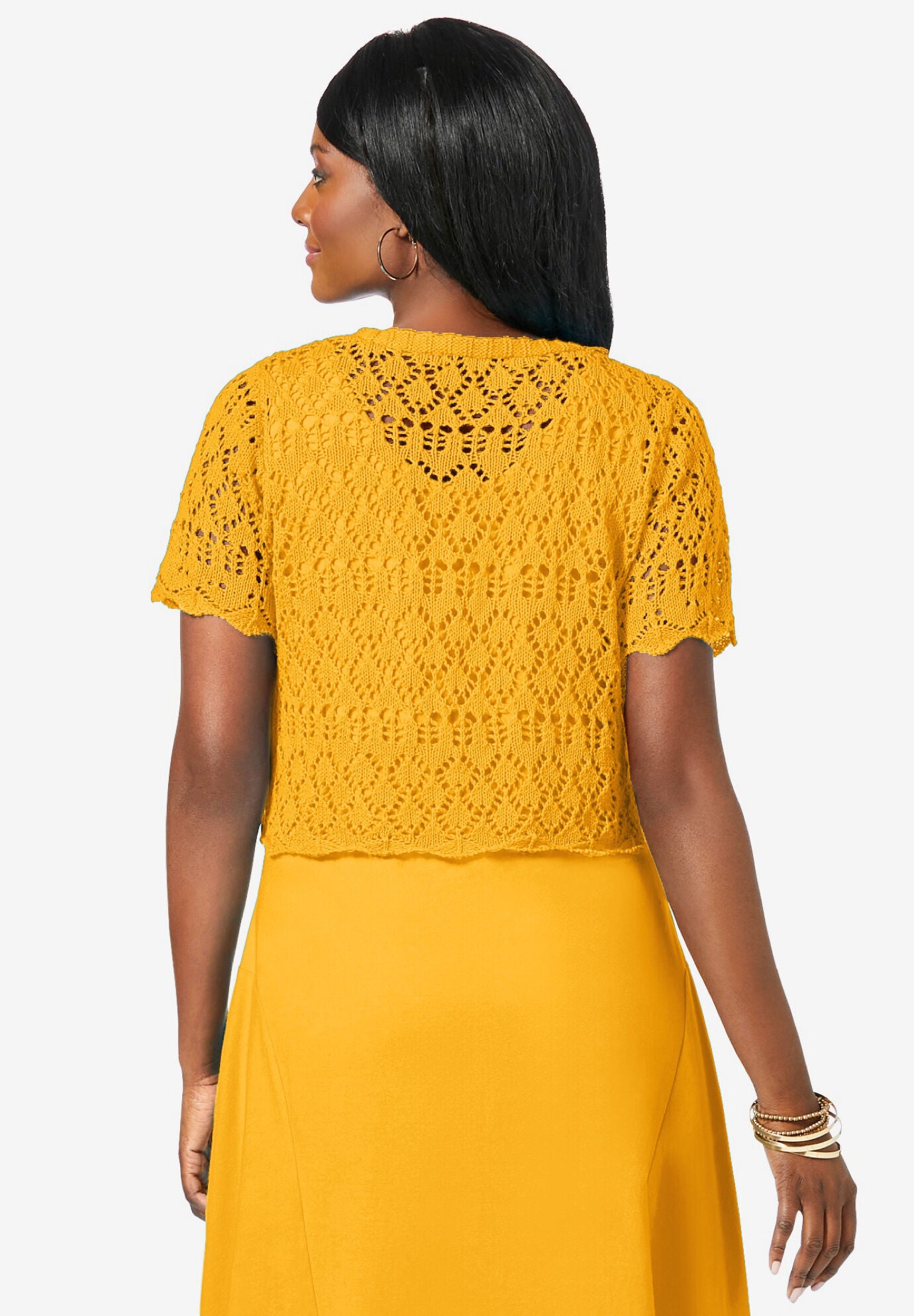 Women's Cream Solid Longline Crochet Shrug