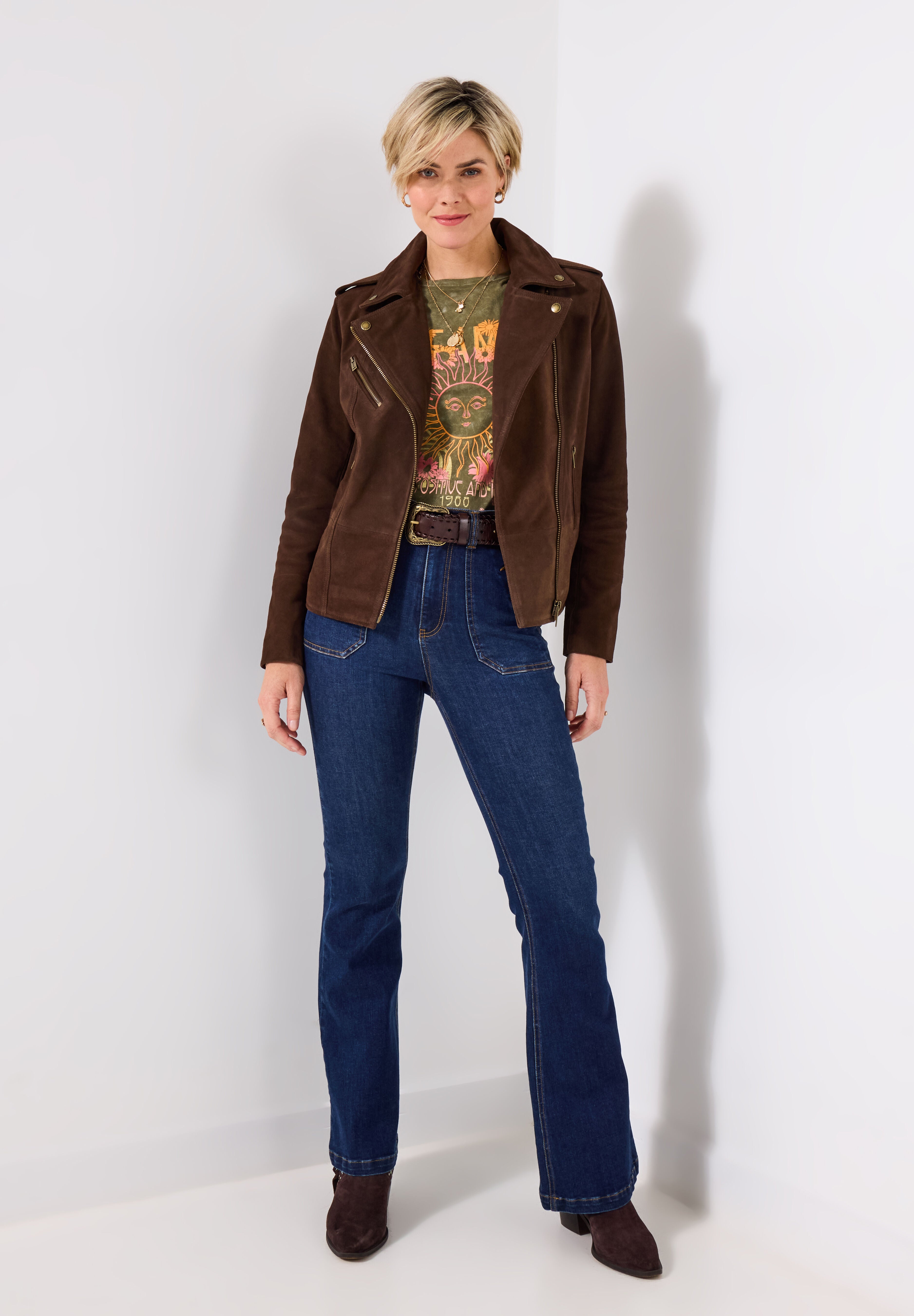 Suede Moto Jacket, CHOCOLATE BROWN, alternate image number 3