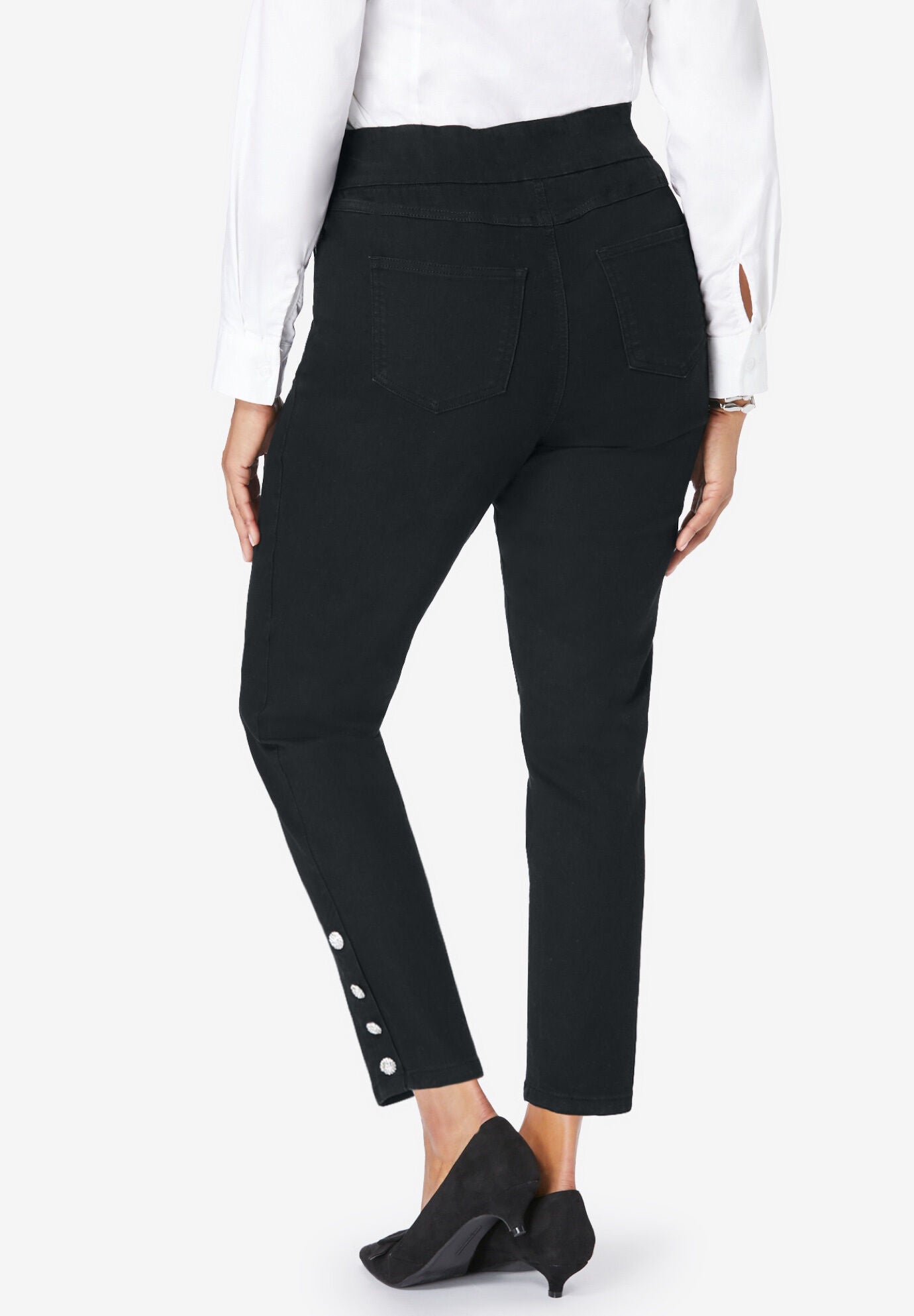 Comfort Waist Stretch Denim Side Button Ankle Jean, , on-hover image number 1