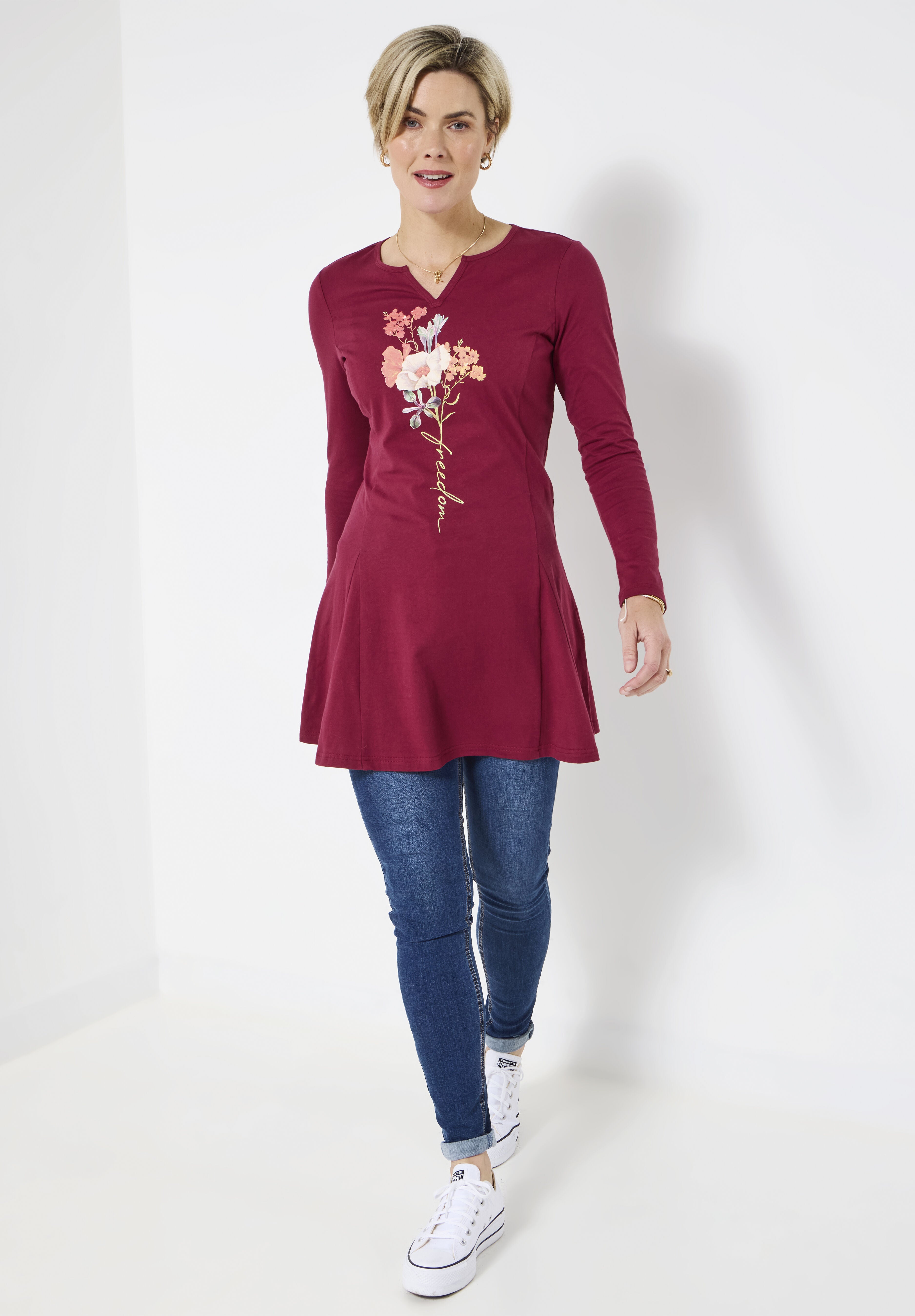 Stretch Knit Pleat Tunic, FREEDOM FLOWER, alternate image number 4