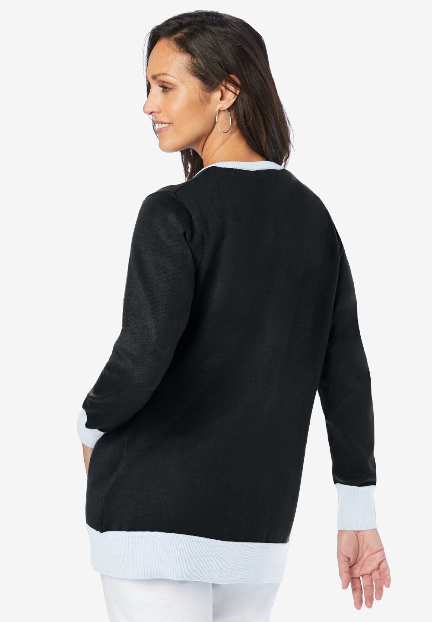 Fine Gauge Cardigan, BLACK WHITE, on-hover image number 1