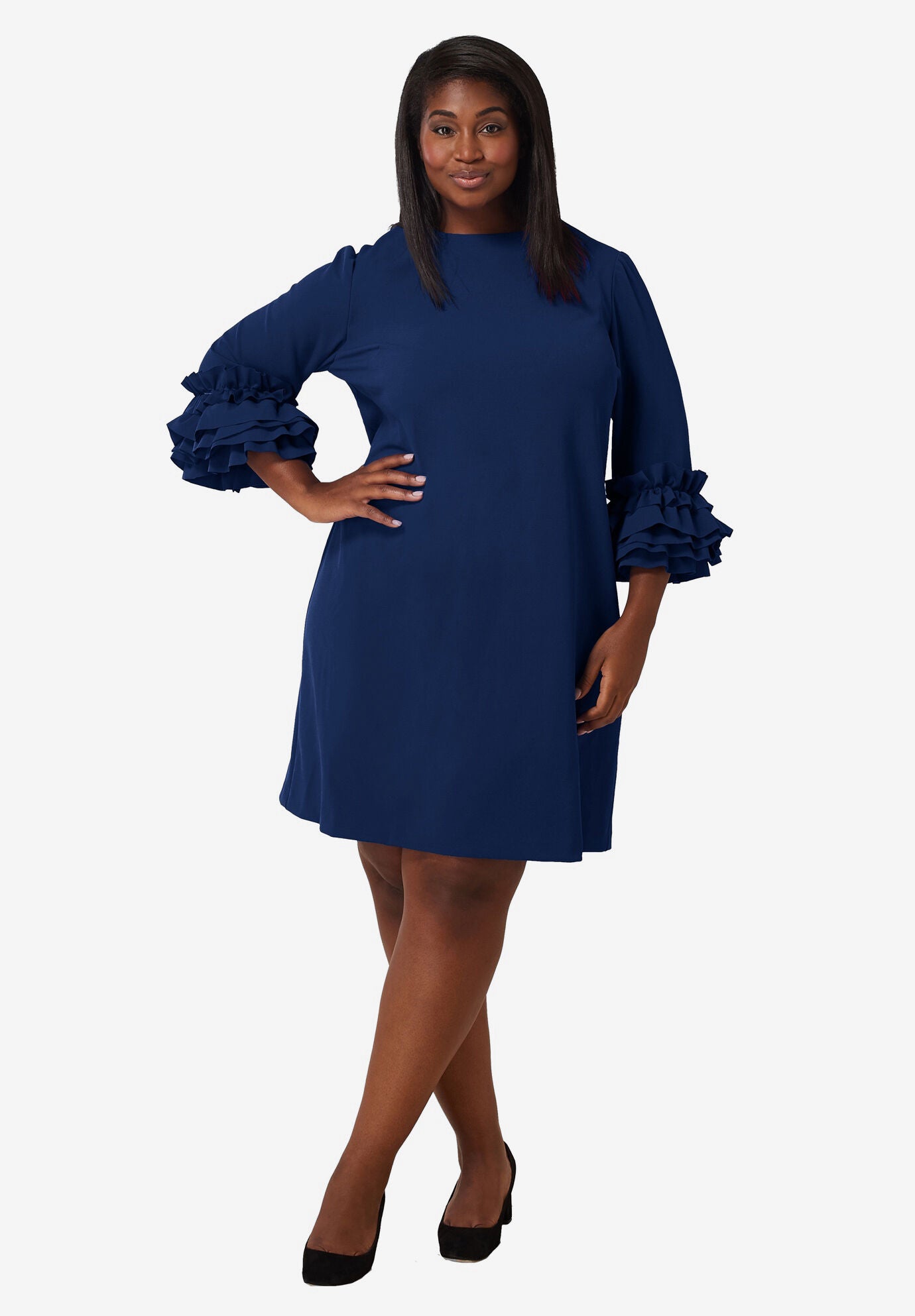 Ruffle Sleeve Dress, NAVY, hi-res image number 0