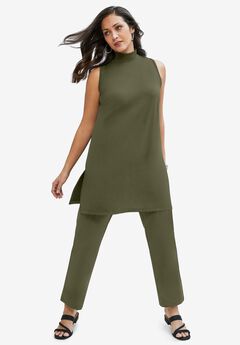 2-Piece Stretch Knit Mockneck Mega Tunic Set