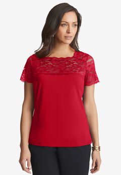 Plus Size Red Lace Tops