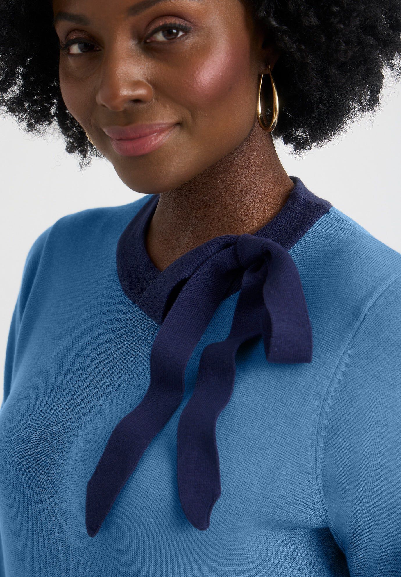 Tie-Neck Sweater, DUSTY INDIGO, hi-res image number 0