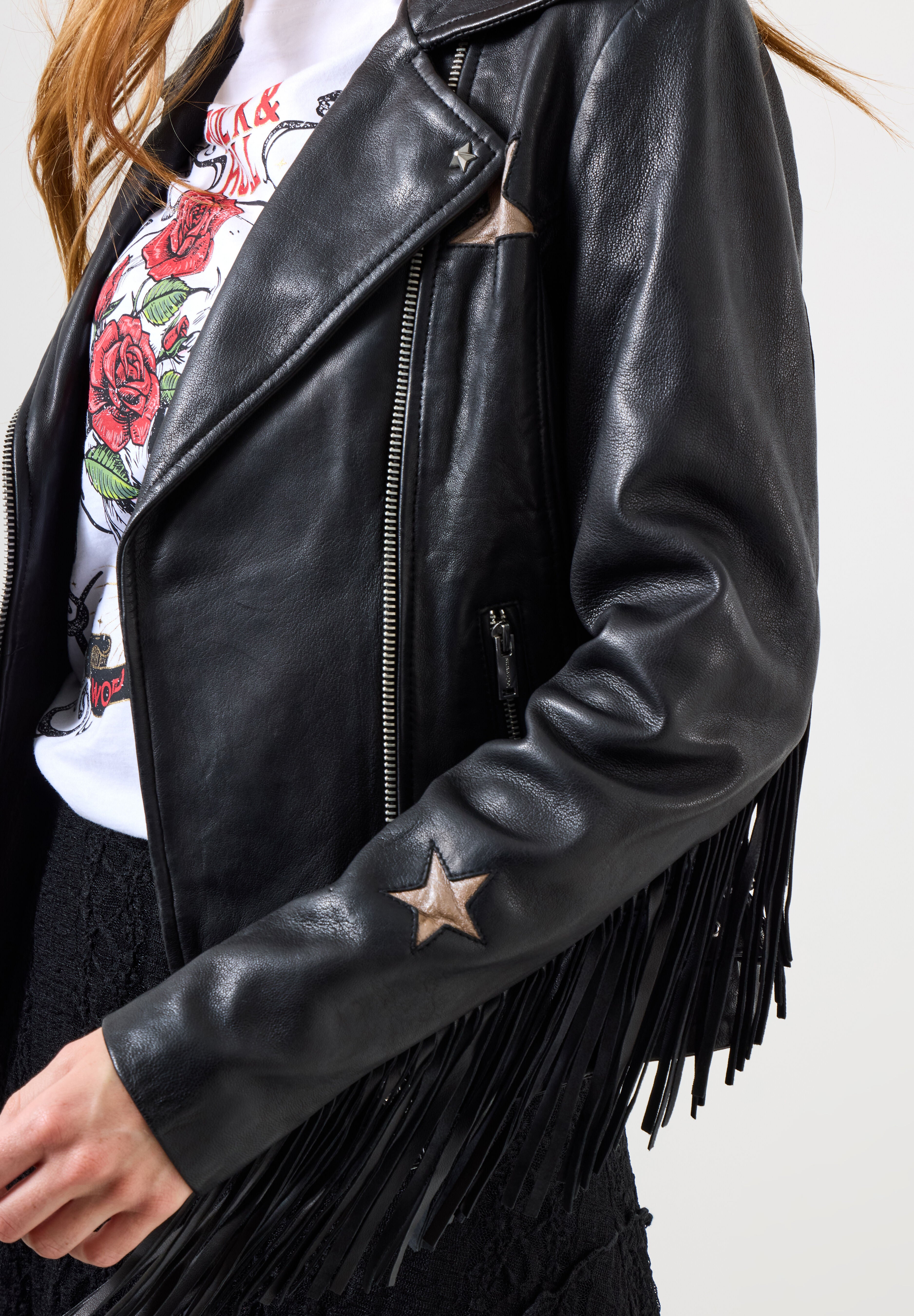 Fringe Moto Leather Jacket, METALLIC STARS, alternate image number 3