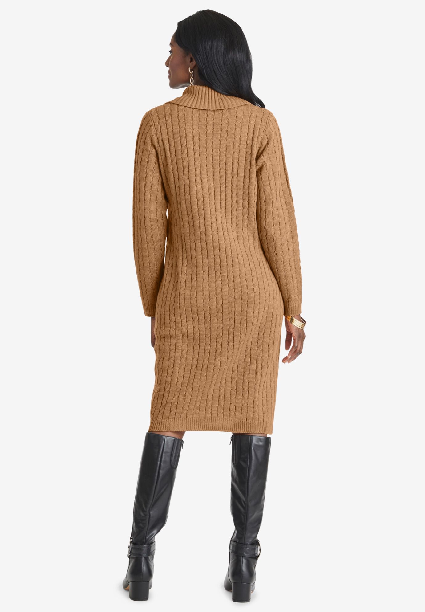 Pullover Faux Wrap Buckle Dress, BROWN MAPLE, on-hover image number 1