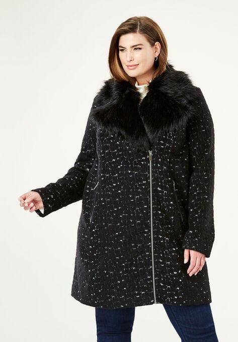 Wool Blend Moto Coat Plus Size Wool Coats Woman Within