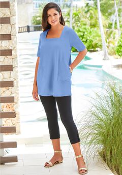 Stretch Cotton Square Neck Tunic