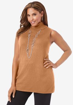 Cotton Cashmere Sleeveless Turtleneck Shell