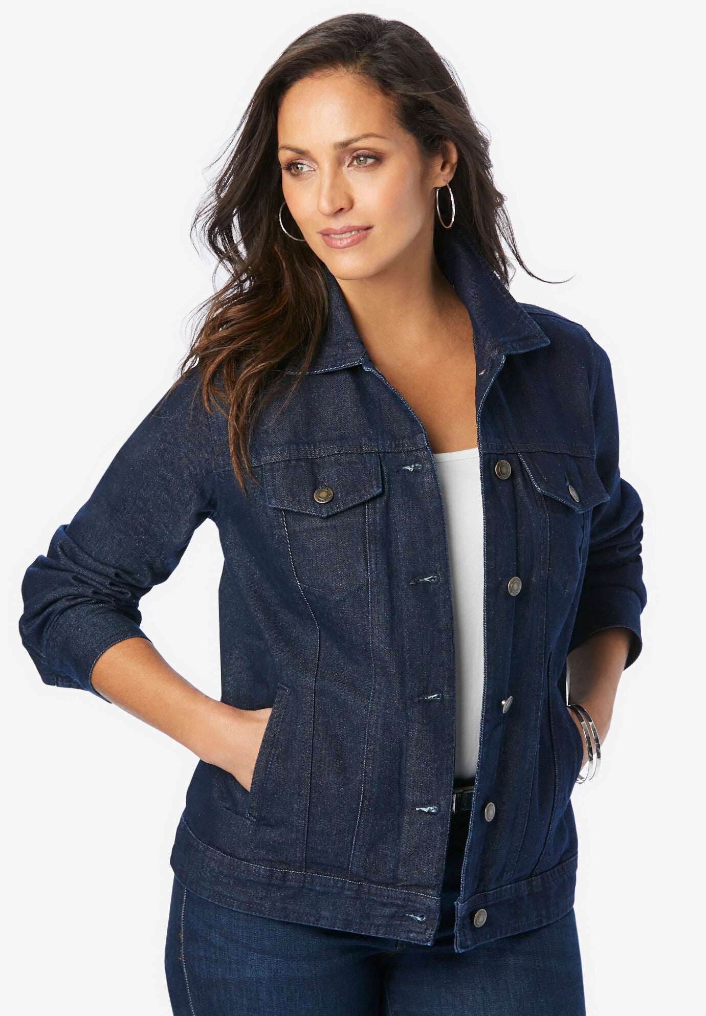 woman within jean jacket