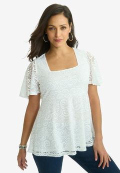 Square Neck Lace Peplum Tunic