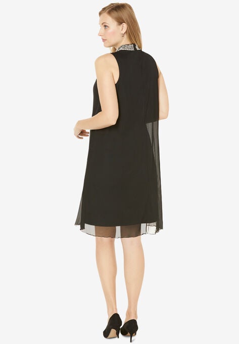 Beaded Mockneck Trapeze Dress, , on-hover image number null