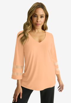 Stretch Knit Mesh Inset Sleeve Tunic