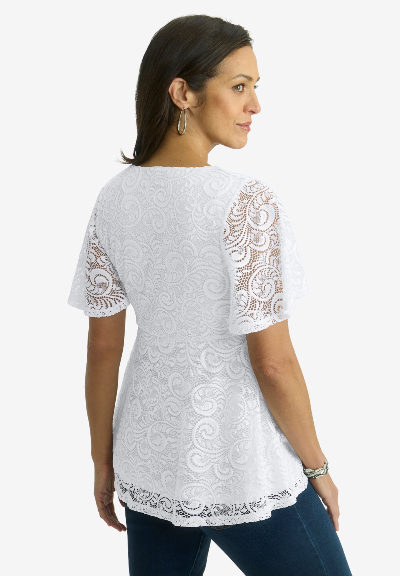 Square Neck Lace Peplum Tunic, WHITE, on-hover image number 1