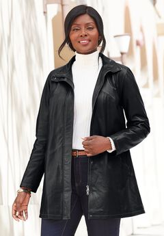 A-Line Zip Front Leather Jacket