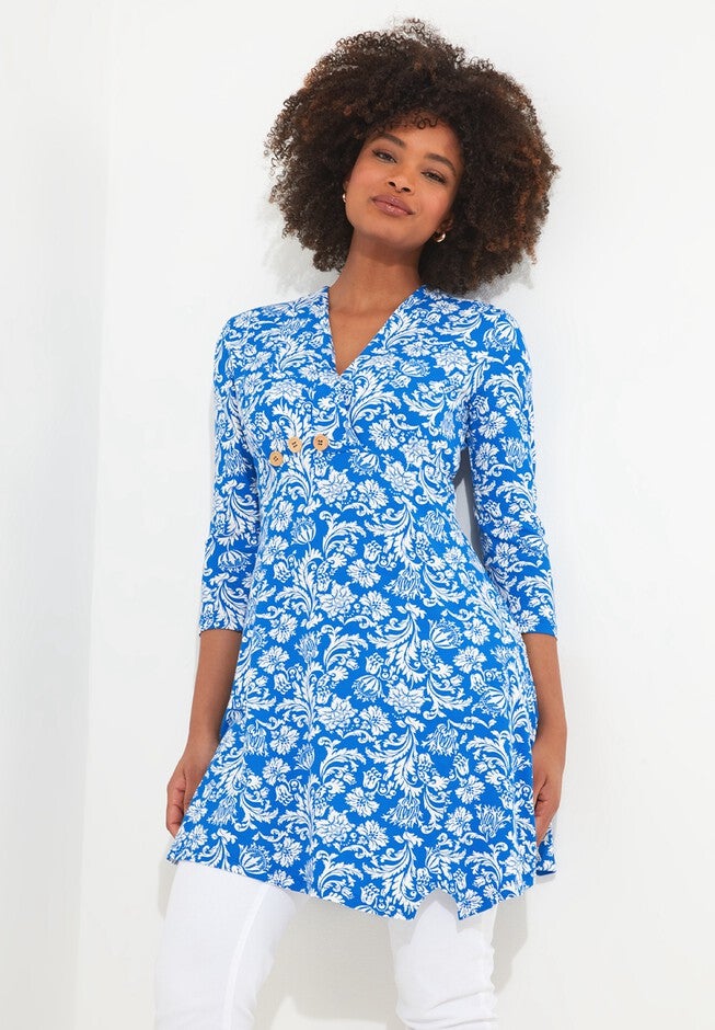 Stretch Knit Asymmetrical Tunic, BLUE DAMASK, hi-res image number null