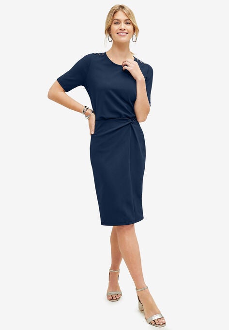 Crepe Button Shoulder Top, , alternate image number null