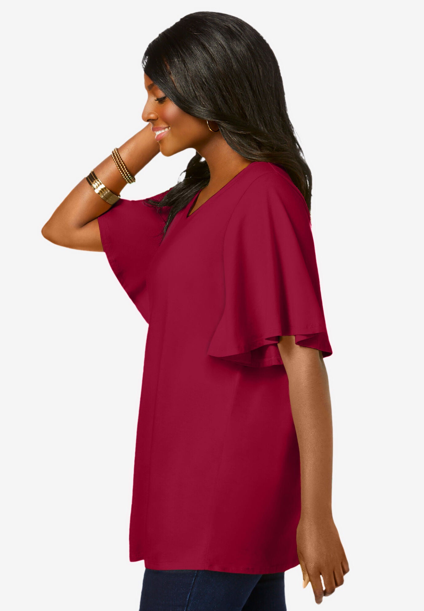 Stretch Knit Flutter Sleeve Tunic, , alternate image number 4
