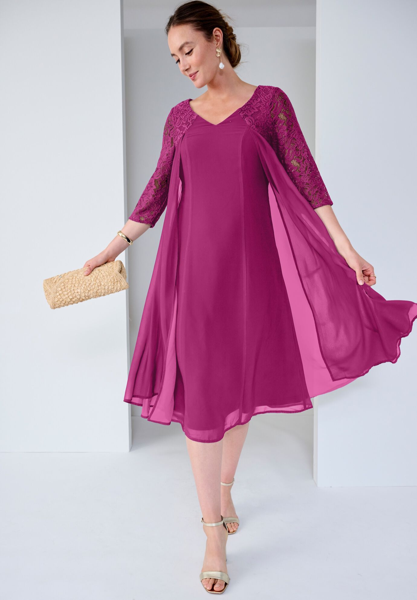 A-line Lace Overlay Dress, RASPBERRY, hi-res image number 0