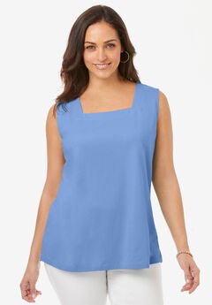 Stretch Cotton Square Neck Tank