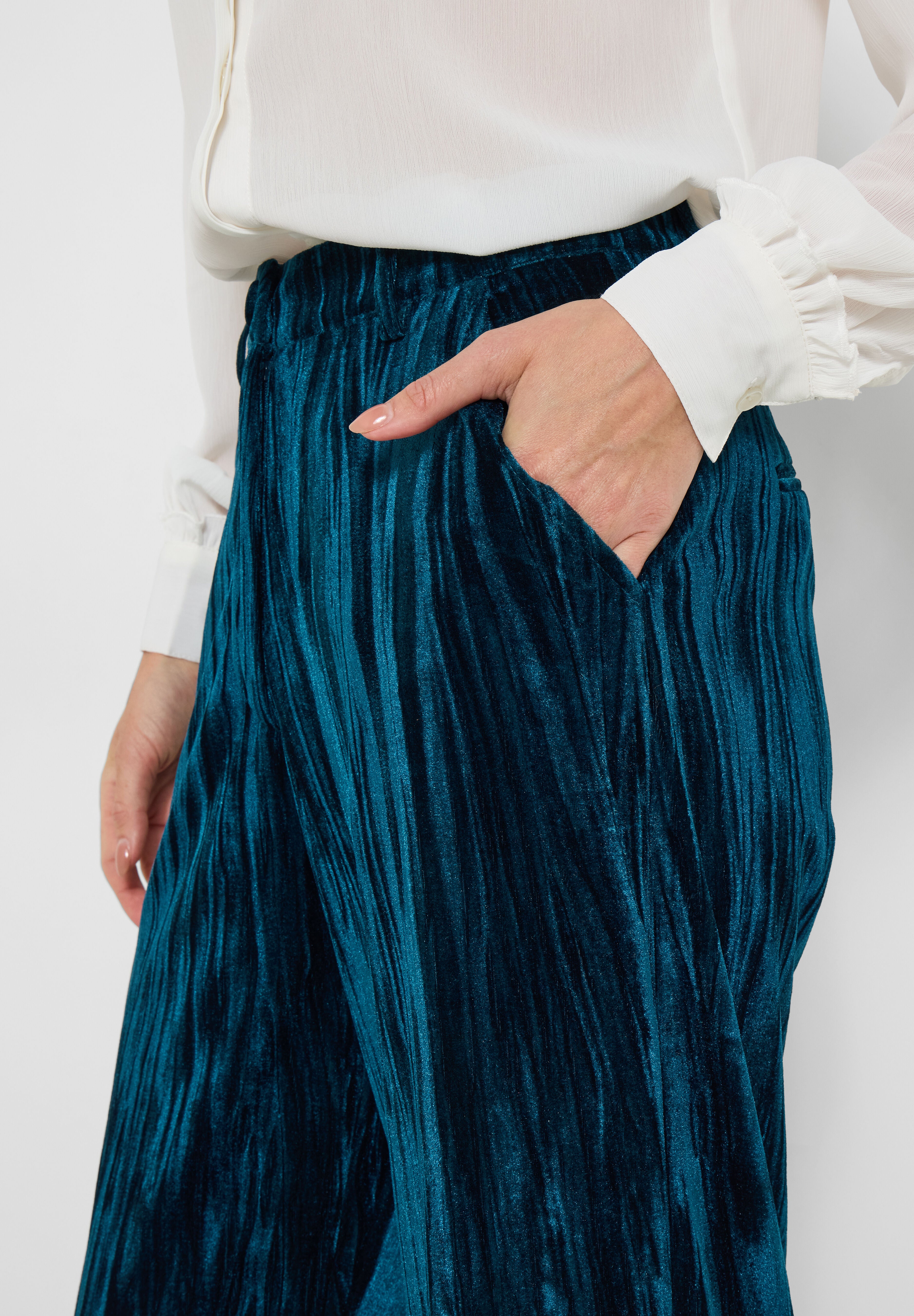 Crinkle Velvet Trouser, TEAL, alternate image number 2