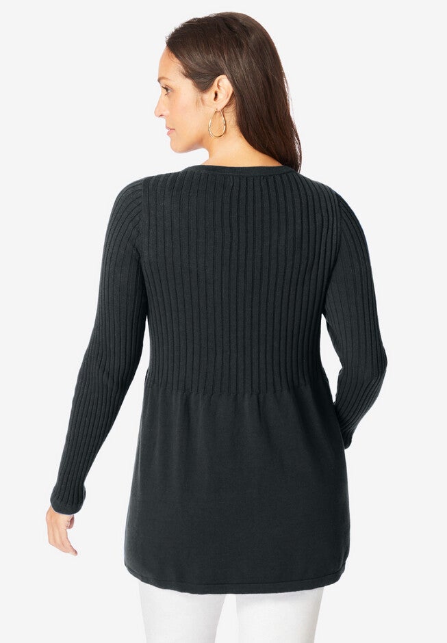 Ribbed Baby Doll Tunic Sweater, RICH BURGUNDY, alternate image number 2