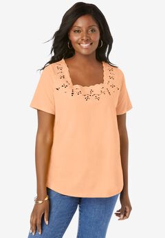 Stretch Cotton Eyelet Cutout Tee