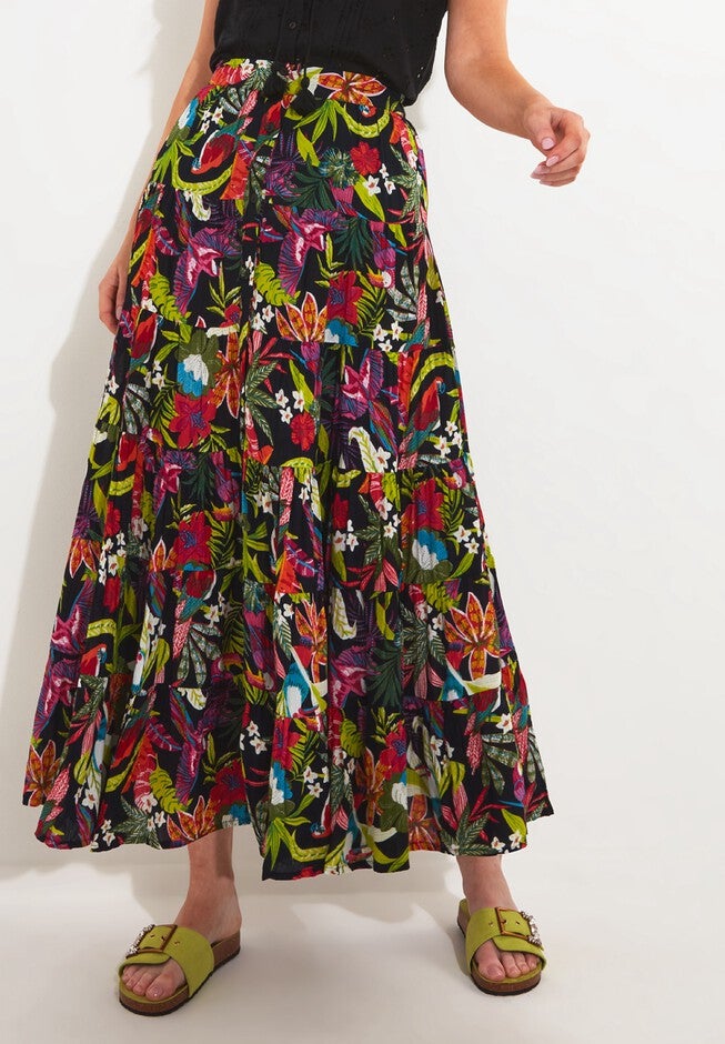 Tiered Crinkle Maxi Skirt, MULTI TROPICAL, alternate image number null