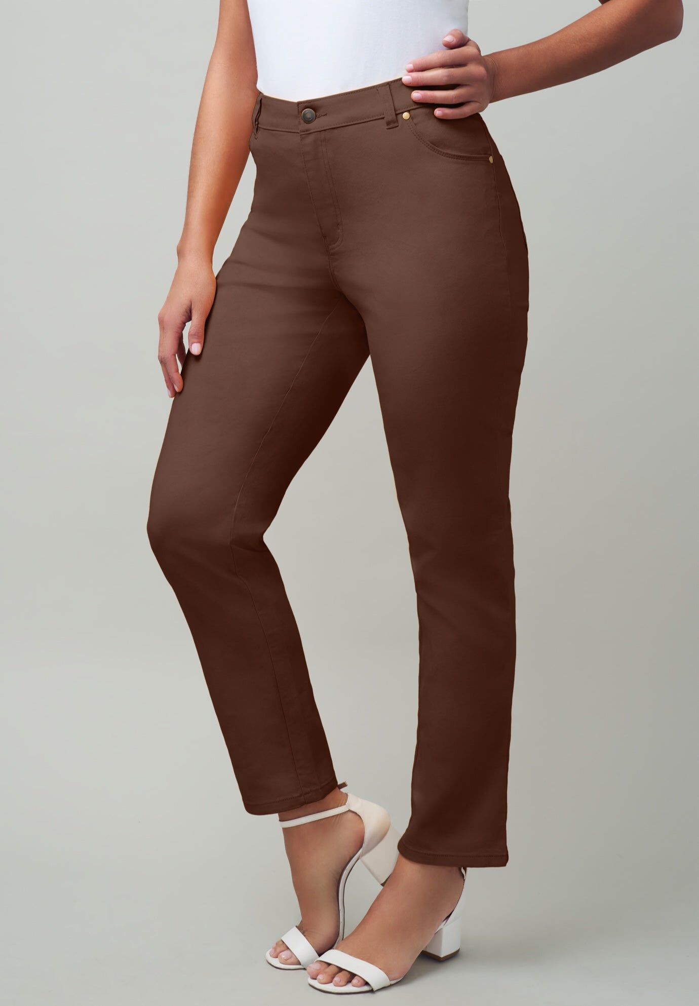 True Fit Stretch Denim Straight Leg Jean, RICH BROWN, hi-res image number 0