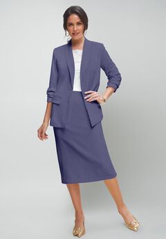 2-Piece Stretch Crepe Single-Breasted Skirt Suit