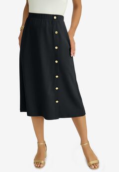 Knit Crepe Side Button Midi Skirt