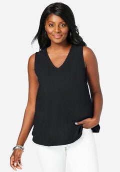Stretch Cotton V-Neck Trapeze Tank