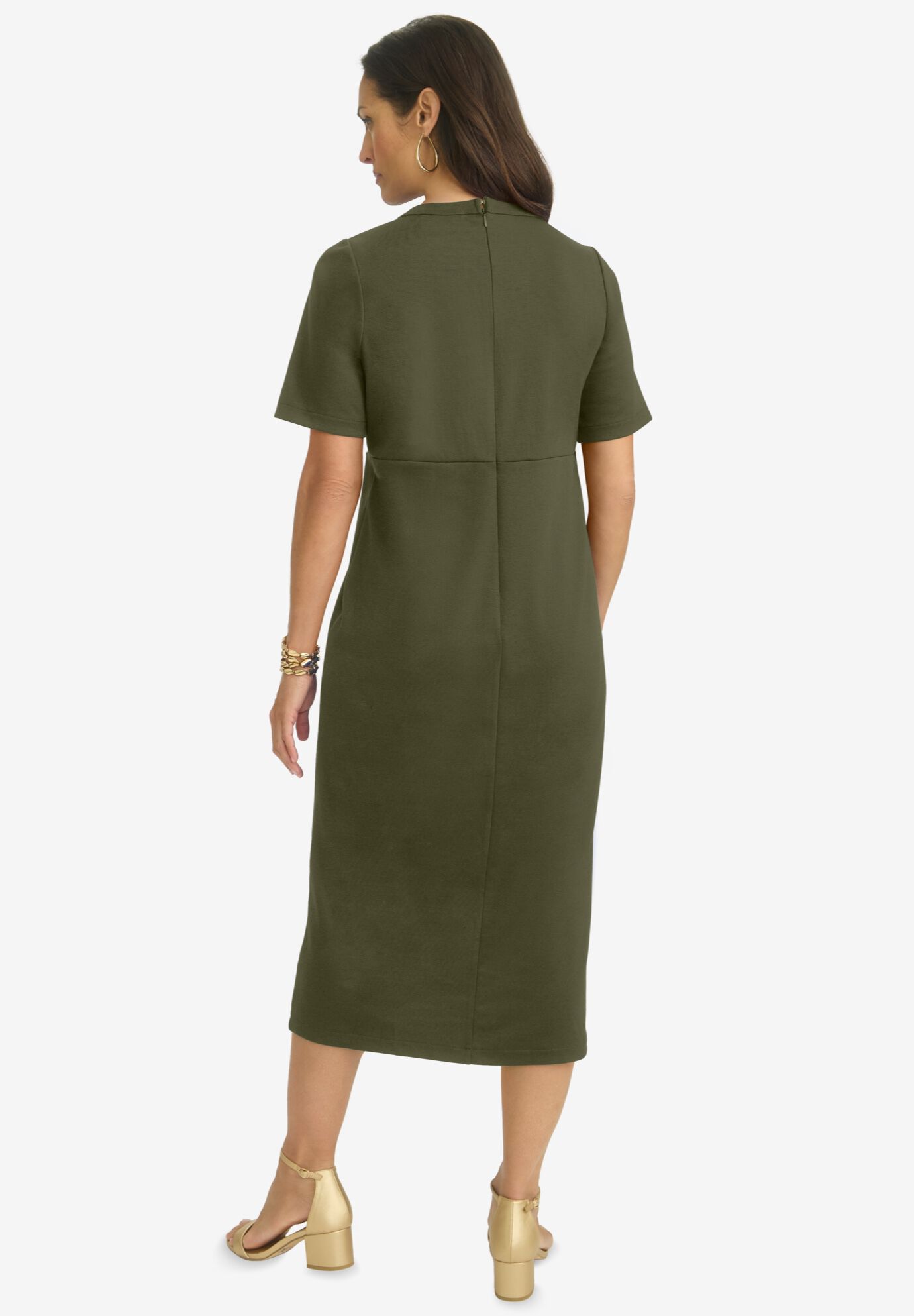Side Button Midi Dress, DARK OLIVE GREEN, on-hover image number 1