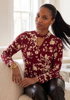 Stretch Cotton Knit Keyhole Twist Tunic